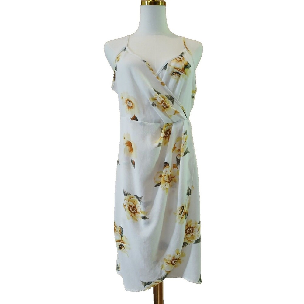 Floral Faux Wrap Spaghetti Strap Dress Women's XL Lightweight Tropical Beachy